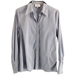 3-1 Phillip Lim Womens Button Down Blouse Blue White Striped Zipper Cuff Size 4